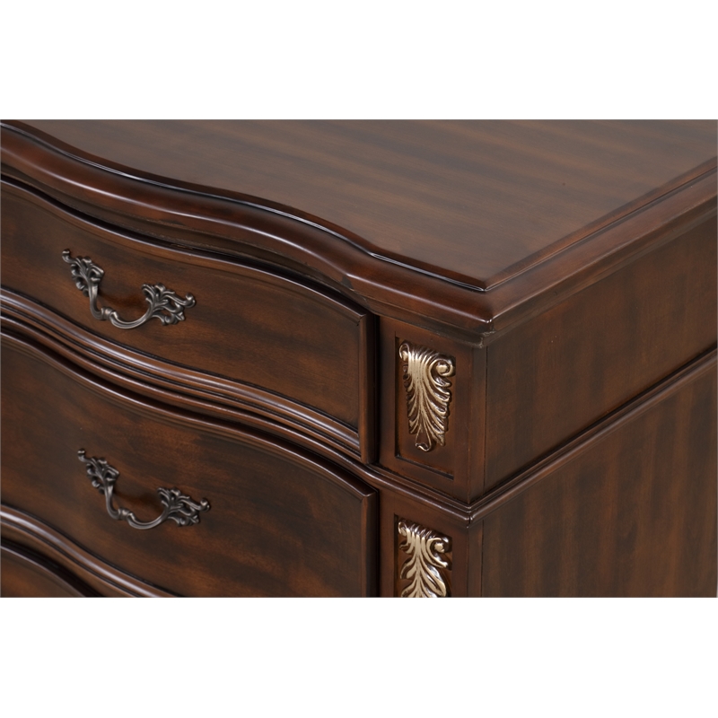 Pemberly Row 11-Drawer Dresser in Cherry Finish with Gold Accents