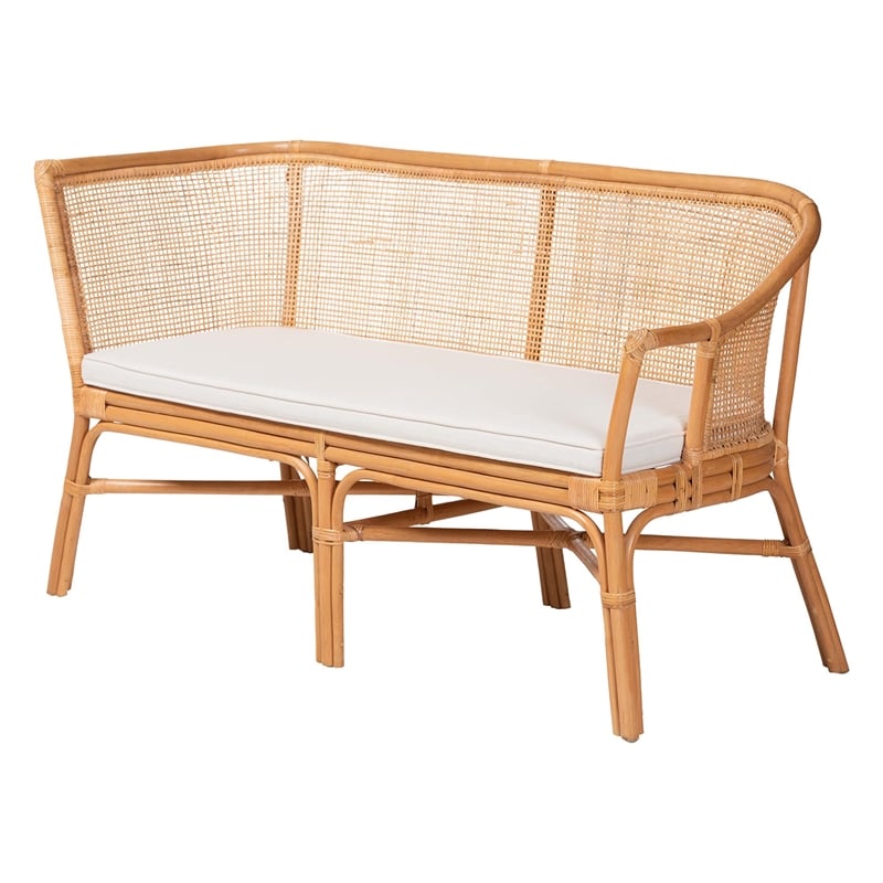 Pemberly Row Handwoven Rattan L-Shaped Dining Bench Set