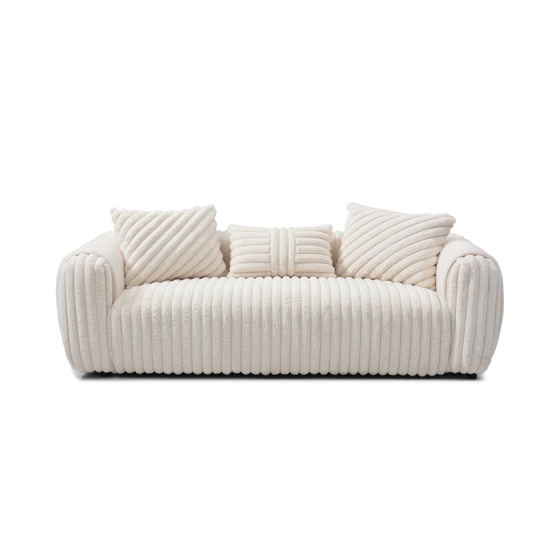 Pemberly Row Boucle Upholstered White Fabric Sofa