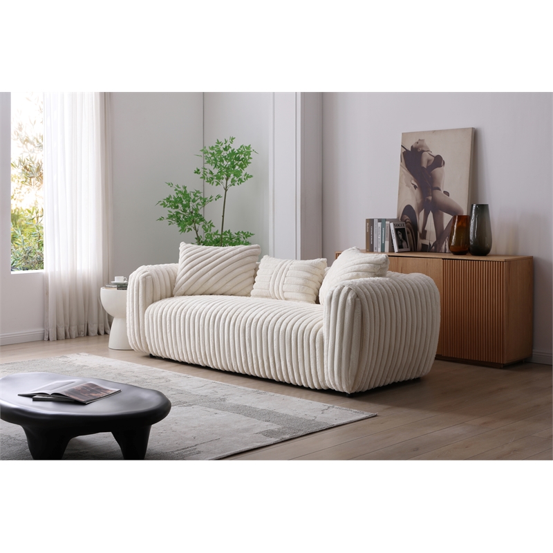 Pemberly Row Boucle Upholstered White Fabric Sofa