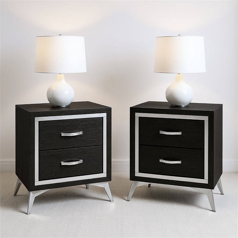 Pemberly Row 2-Drawer Nightstand (Set of 2) in Black Wood Finish