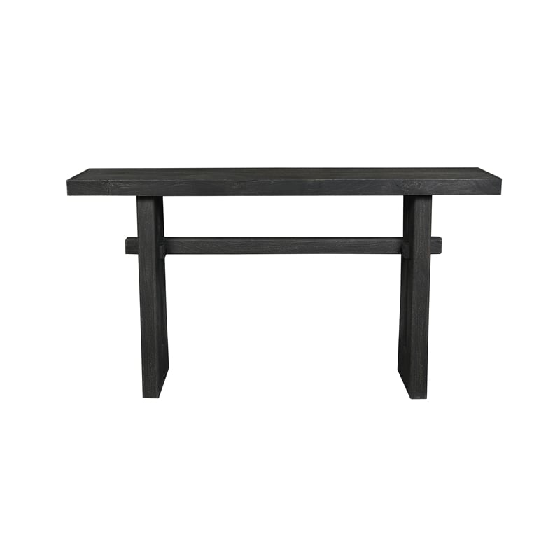 Pemberly Row Rustic Black Solid Wood Console Table with Trestle Legs