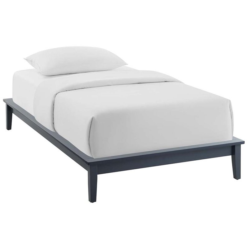 Pemberly Row Twin Solid Wood Platform Bed Frame in Gray