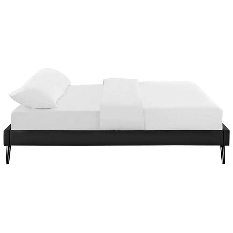 Pemberly Row Queen Vinyl Bed Frame with Splayed Wood Legs in Black