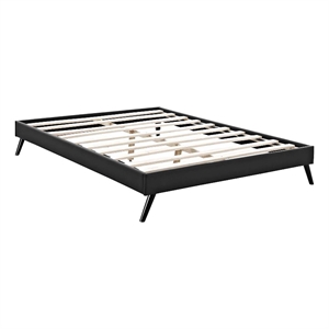 Pemberly Row Queen Vinyl Bed Frame with Splayed Wood Legs in Black