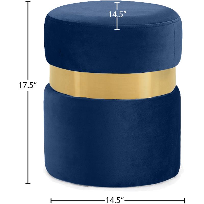 Pemberly Row Velvet Ottoman/Stool in Navy with Gold Stainless Steel Band