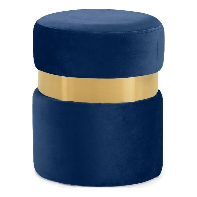 Pemberly Row Velvet Ottoman/Stool in Navy with Gold Stainless Steel Band