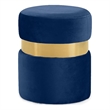Pemberly Row Velvet Ottoman/Stool in Navy with Gold Stainless Steel Band