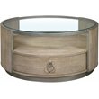 Pemberly Row Round Wood Coffee Table in Natural with Glass Top