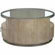 Pemberly Row Round Wood Coffee Table in Natural with Glass Top