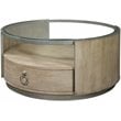 Pemberly Row Round Wood Coffee Table in Natural with Glass Top