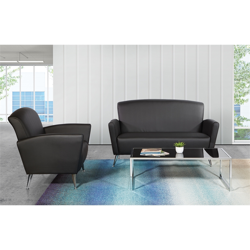 Pemberly Row Club Chair in Dillon Black Bonded Leather with Chrome Legs