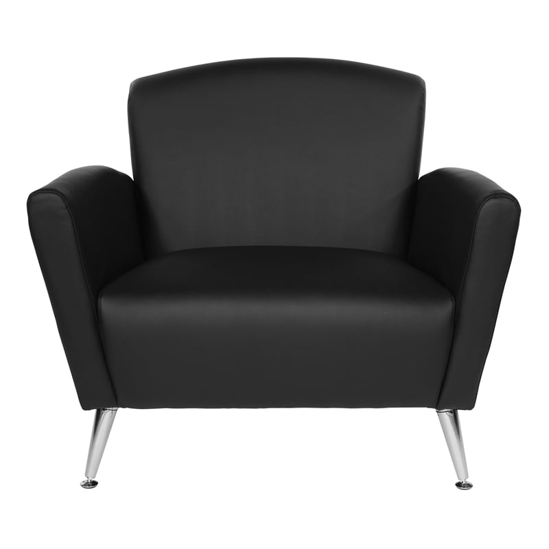 Pemberly Row Club Chair in Dillon Black Bonded Leather with Chrome Legs