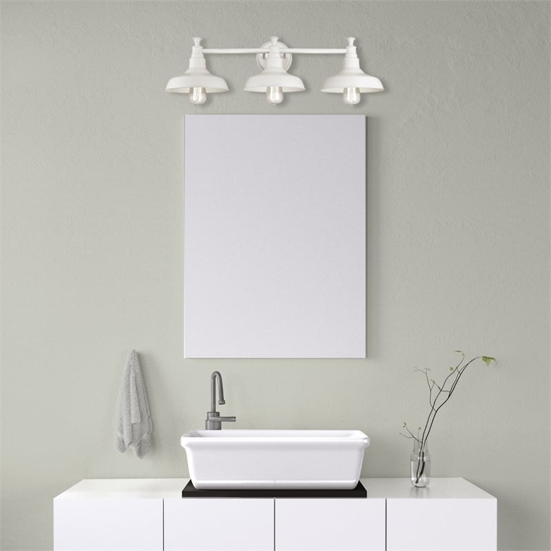 Pemberly Row 3-Light Vanity Stainless Steel Alloy in White Bell Shades
