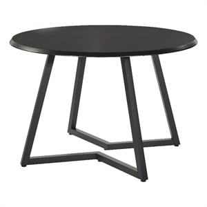 Pemberly Row 45&quot Round Dining Table with Black Veneer Top and Metal Base