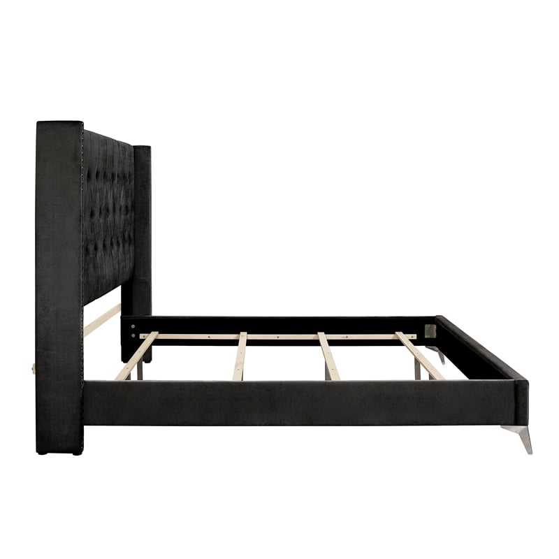 Pemberly Row Solid Wood Queen Panel Bed in Black