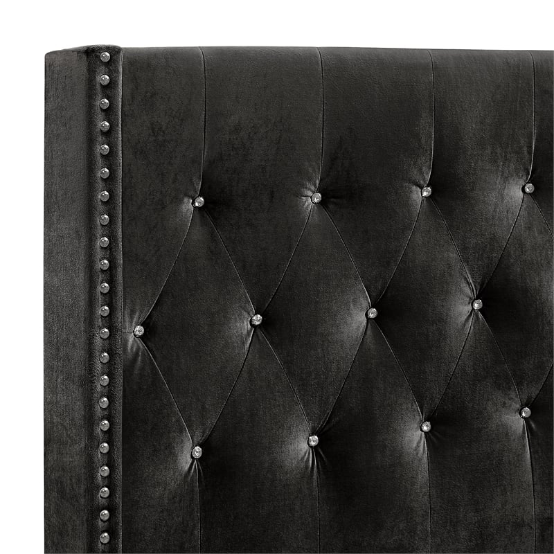 Pemberly Row Solid Wood Queen Panel Bed in Black