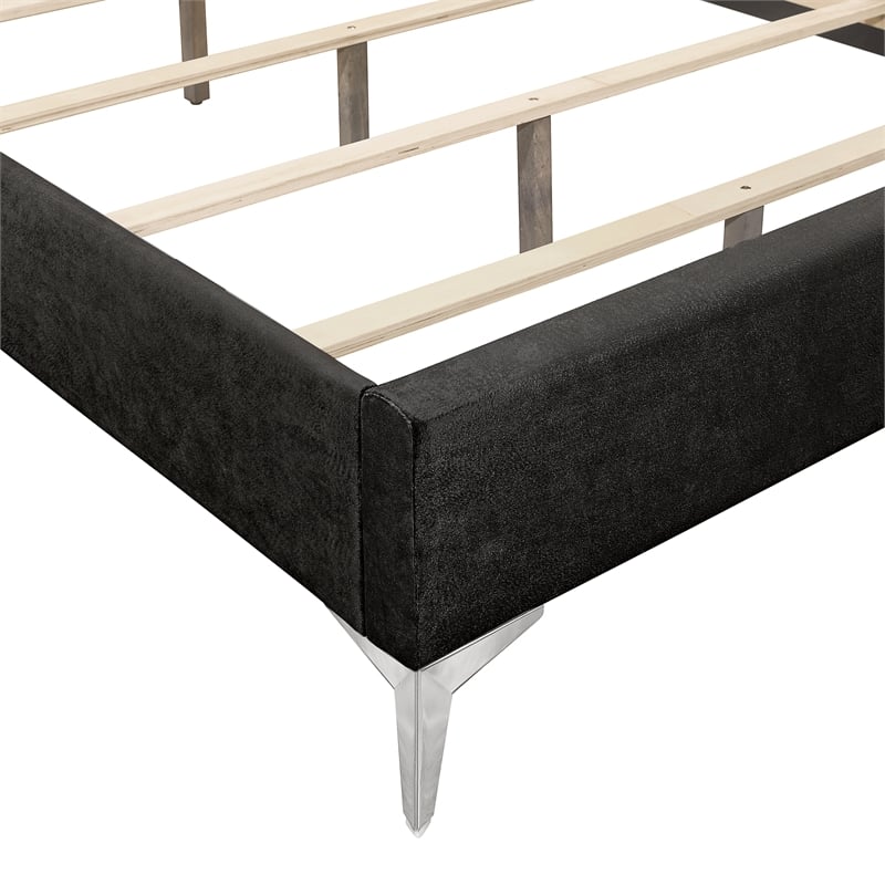 Pemberly Row Solid Wood Queen Panel Bed in Black