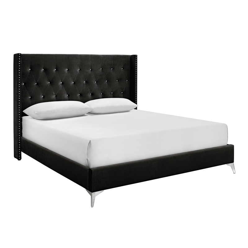 Pemberly Row Solid Wood Queen Panel Bed in Black