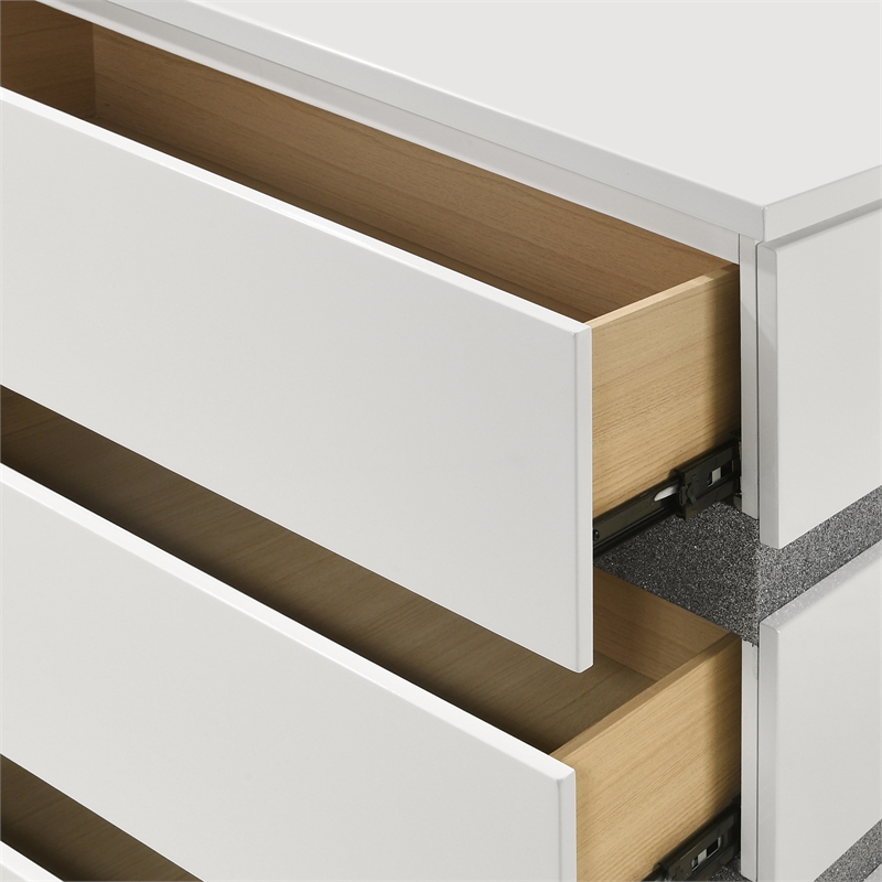 Pemberly Row Paradox 6-Drawer Dresser with White Gloss Laminate Finish