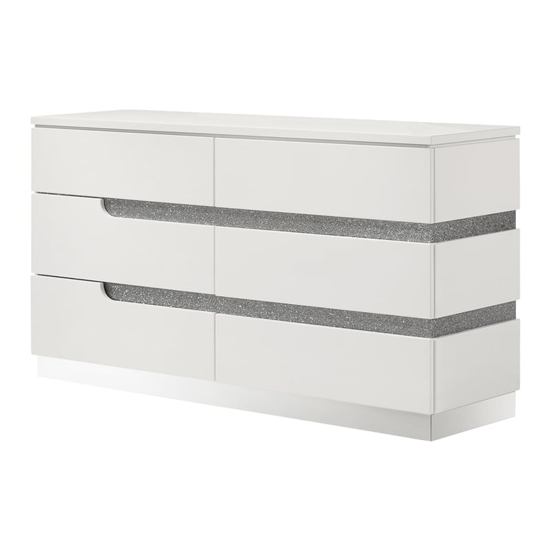 Pemberly Row Paradox 6-Drawer Dresser with White Gloss Laminate Finish