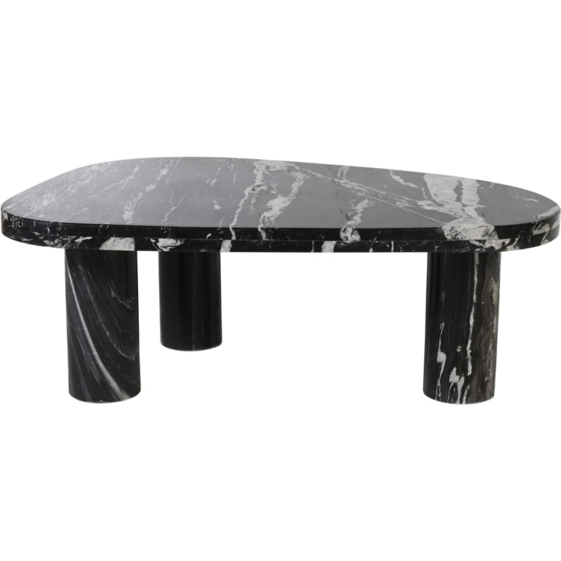 Pemberly Row Black Genuine Marble Coffee Table with Geometric Design
