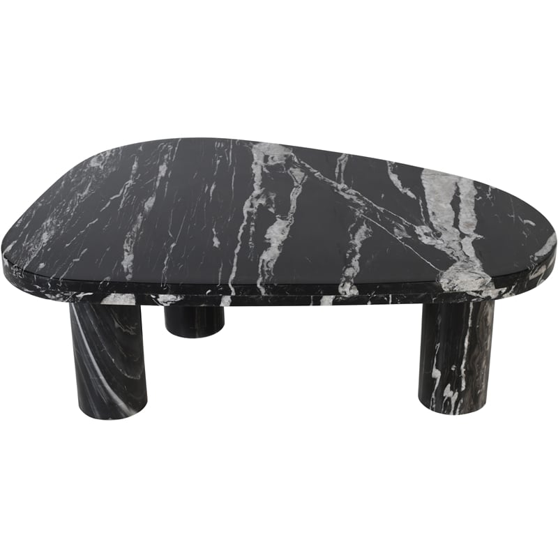 Pemberly Row Black Genuine Marble Coffee Table with Geometric Design