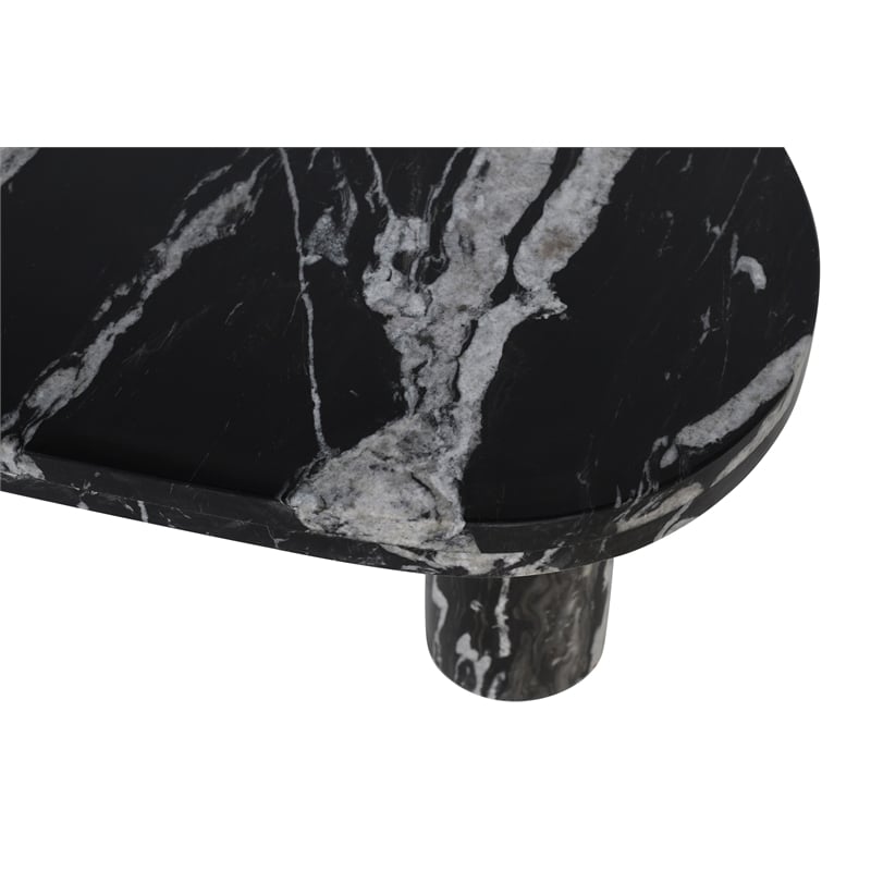 Pemberly Row Black Genuine Marble Coffee Table with Geometric Design