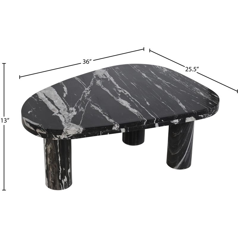 Pemberly Row Black Genuine Marble Coffee Table with Geometric Design