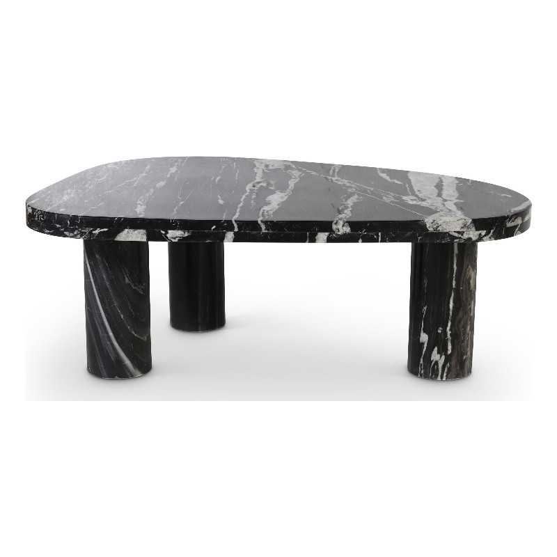 Pemberly Row Black Genuine Marble Coffee Table with Geometric Design