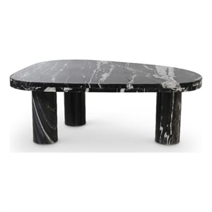Pemberly Row Black Genuine Marble Coffee Table with Geometric Design