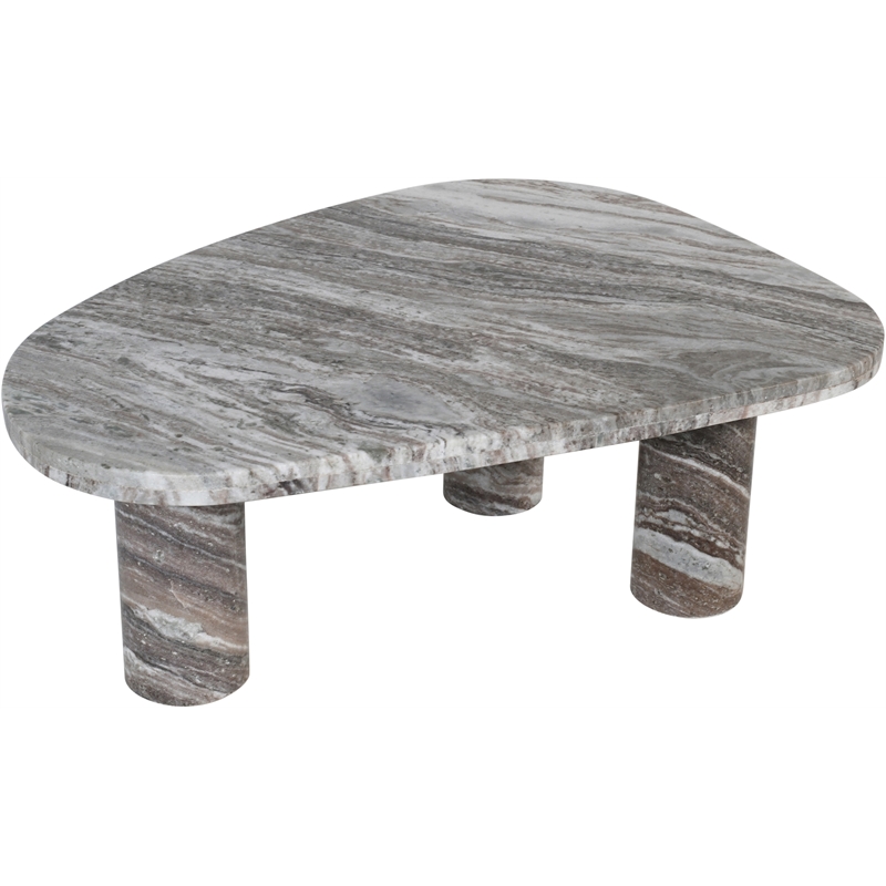 Pemberly Row Brown Genuine Marble Coffee Table with Art Deco Design