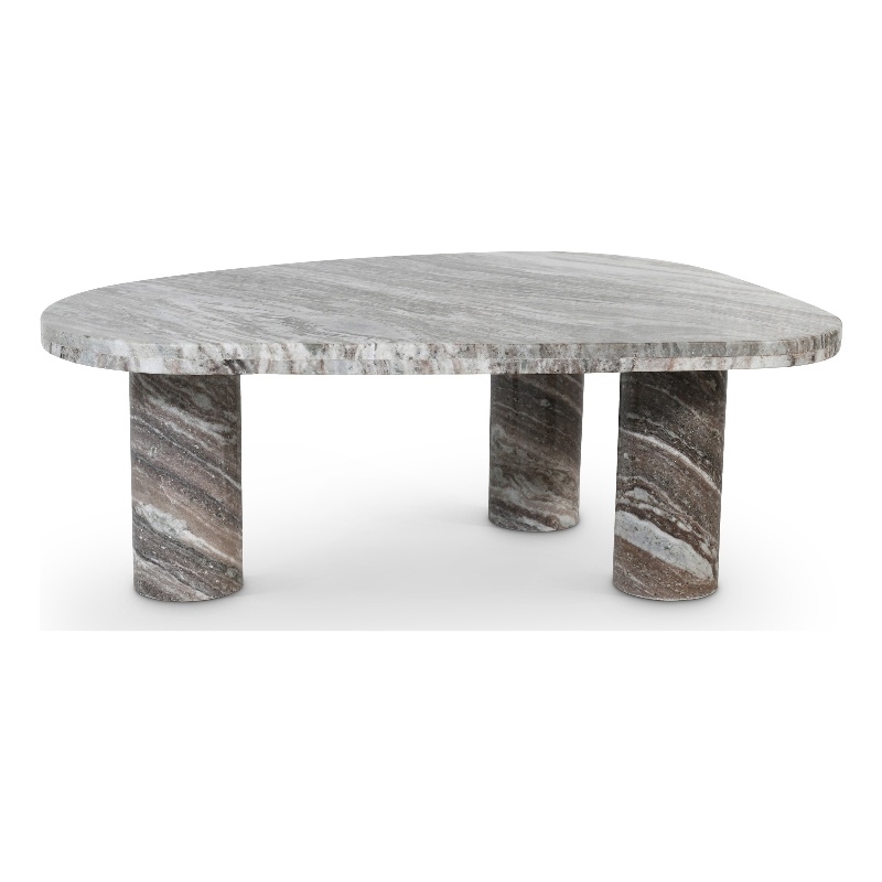 Pemberly Row Brown Genuine Marble Coffee Table with Art Deco Design
