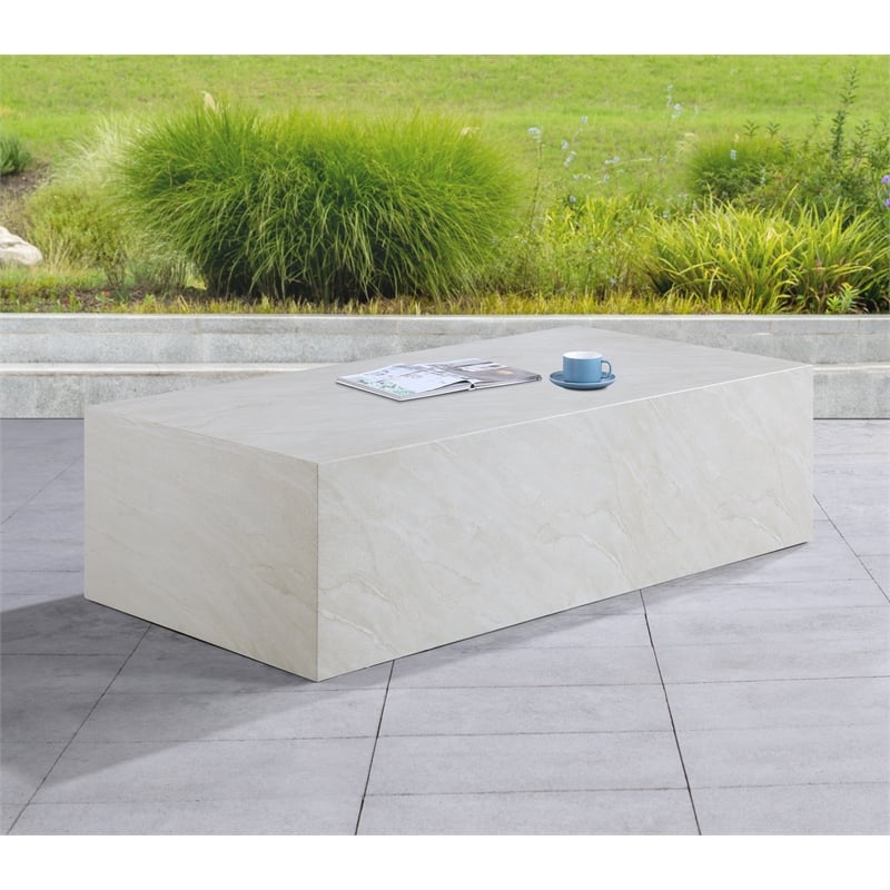 Pemberly Row Off White Concrete Coffee Table for Indoor/Outdoor Use
