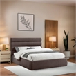 Pemberly Row Brown Linen Textured Fabric Queen Bed with Adjustable Headboard