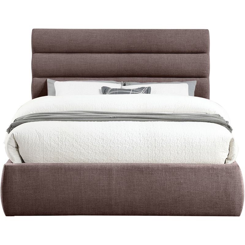 Pemberly Row Brown Linen Textured Fabric Queen Bed with Adjustable Headboard