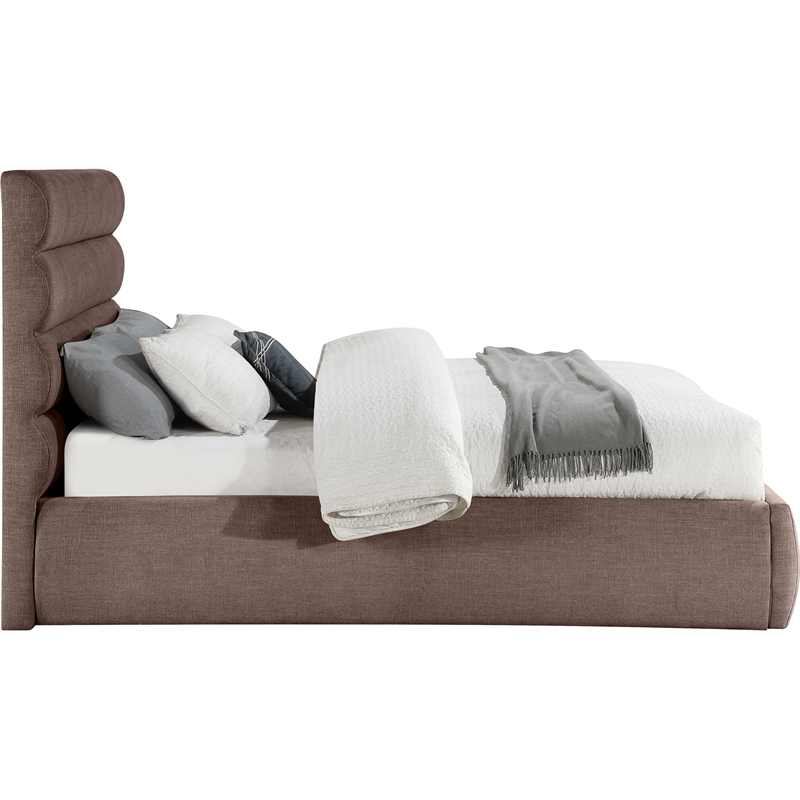 Pemberly Row Brown Linen Textured Fabric Queen Bed with Adjustable Headboard