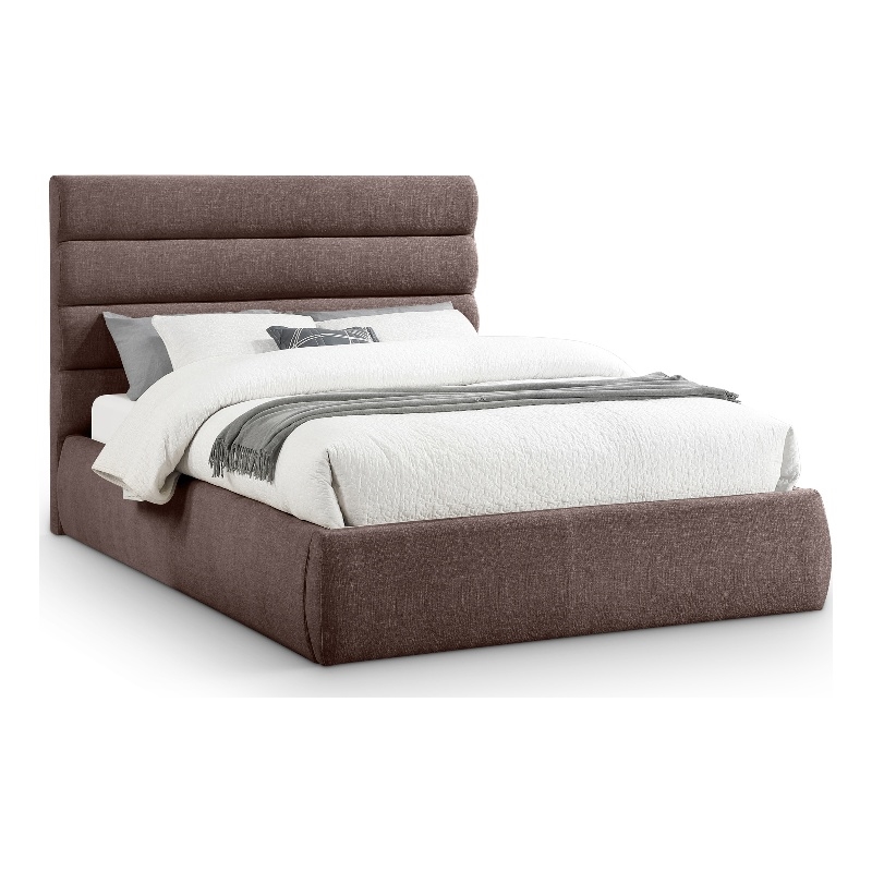 Pemberly Row Brown Linen Textured Fabric Queen Bed with Adjustable Headboard