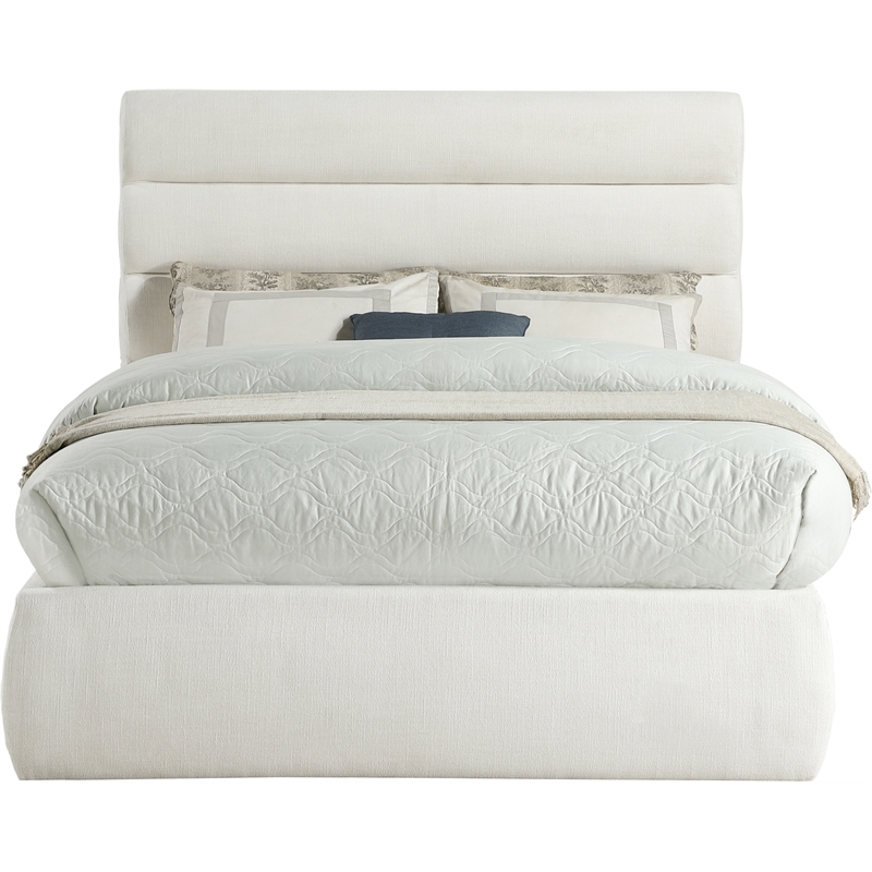 Pemberly Row Cream Linen Textured Fabric Full Bed with Adjustable Headboard