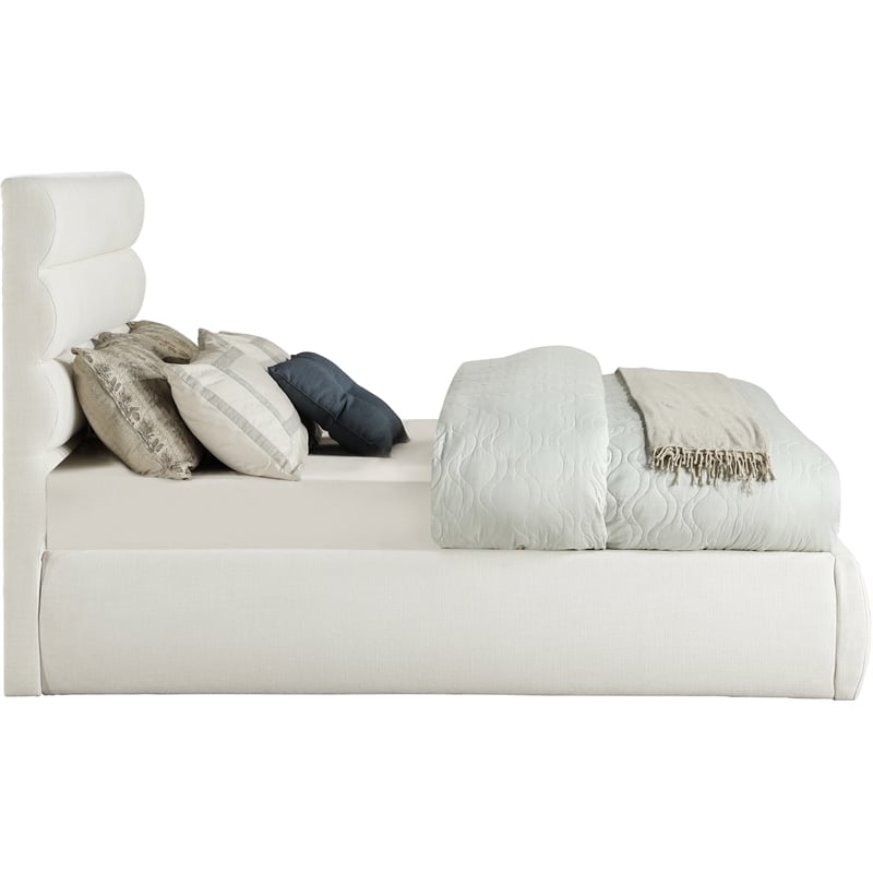 Pemberly Row Cream Linen Textured Fabric Full Bed with Adjustable Headboard