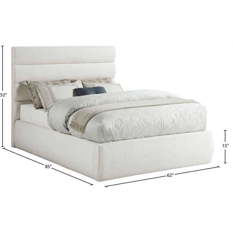Pemberly Row Cream Linen Textured Fabric Full Bed with Adjustable Headboard