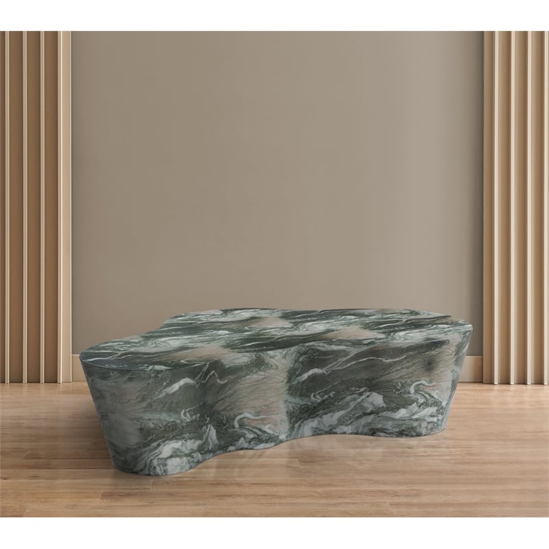 Pemberly Row Concrete Coffee Table with Green Marble Finish for Indoor/Outdoor