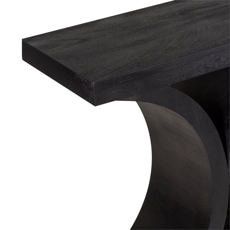 Pemberly Row Mango Wood Console Table in Black Finish with Geometric Base