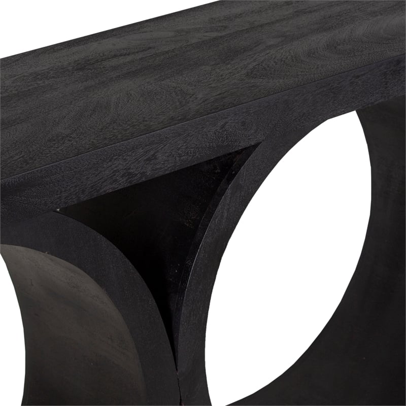 Pemberly Row Mango Wood Console Table in Black Finish with Geometric Base
