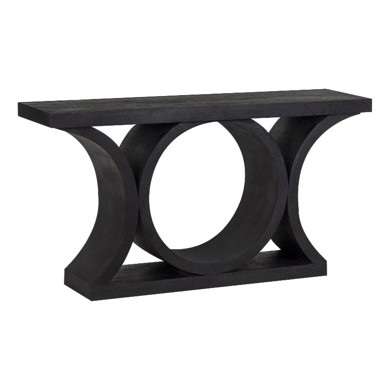Pemberly Row Mango Wood Console Table in Black Finish with Geometric Base