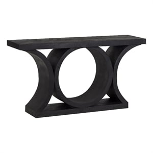 Pemberly Row Mango Wood Console Table in Black Finish with Geometric Base