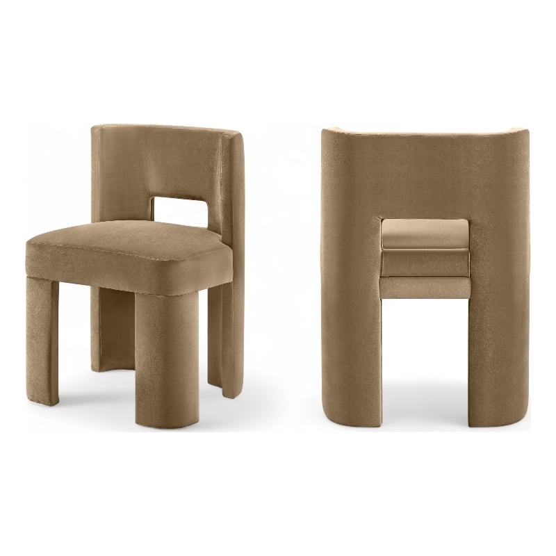 Pemberly Row Beige Velvet Performance Fabric Dining Chair Set of 2