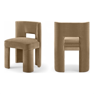 Pemberly Row Beige Velvet Performance Fabric Dining Chair Set of 2