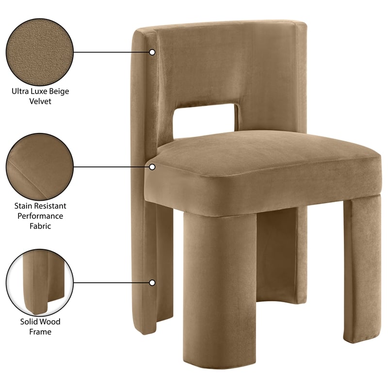 Pemberly Row Beige Velvet Performance Fabric Dining Chair Set of 2