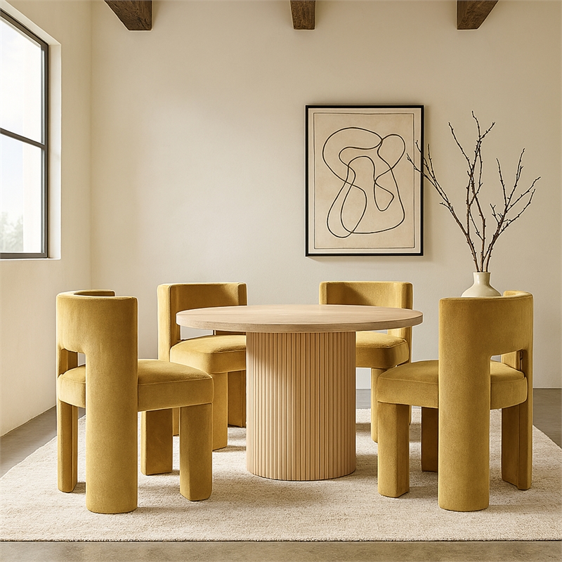Pemberly Row Camel Velvet Dining Chair Set of 2 with Solid Wood Frame